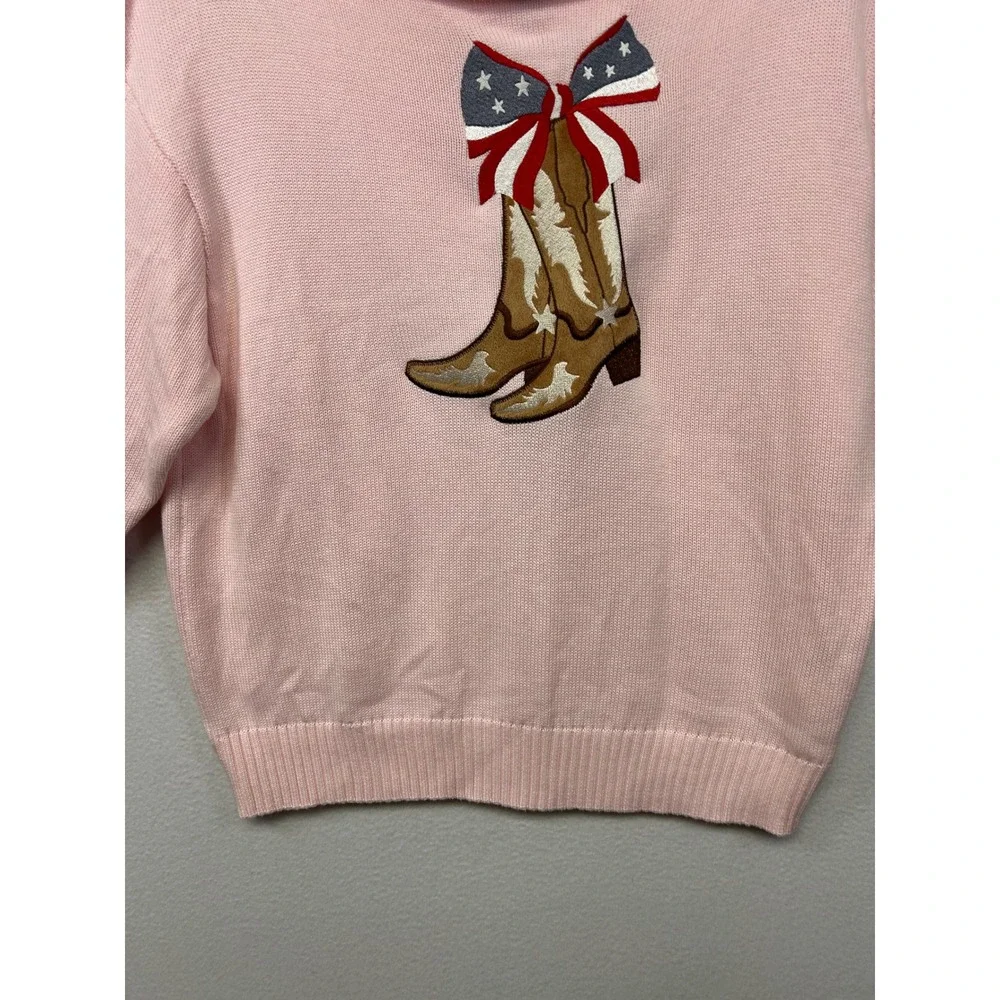 Arden B. Cowgirlcore Western Womens Medium Pink Cowboy Boot Graphic Knit Sweater - Picture 8 of 9